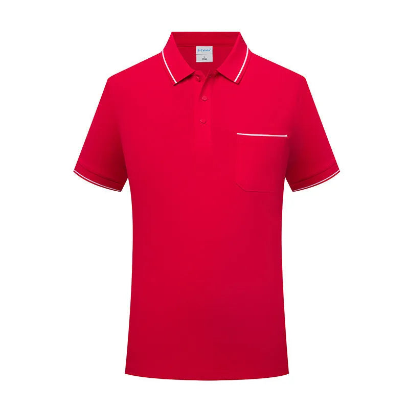 Lapel short sleeve polo shirt with pocket in spandex fabric, straight fit, available in multiple colours