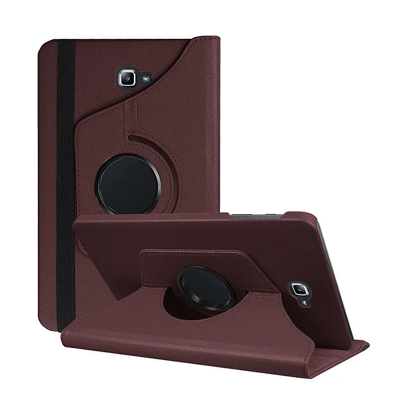 Lenovo T series rotating leather tablet case in black showing clamshell design and adjustable viewing angles