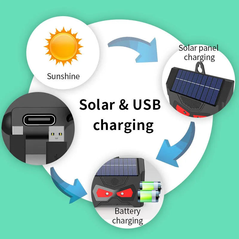 Black animal-shaped solar ultrasonic repeller for outdoor gardens with 5W panel