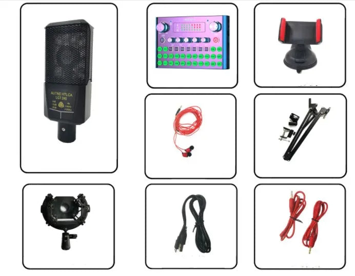 F007plus sound card with condenser microphone for live streaming and broadcasting