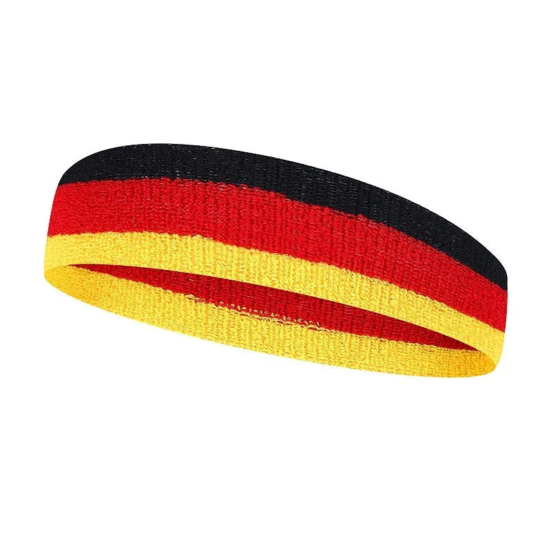 Sports headband for adults in multiple colour combinations including black red yellow