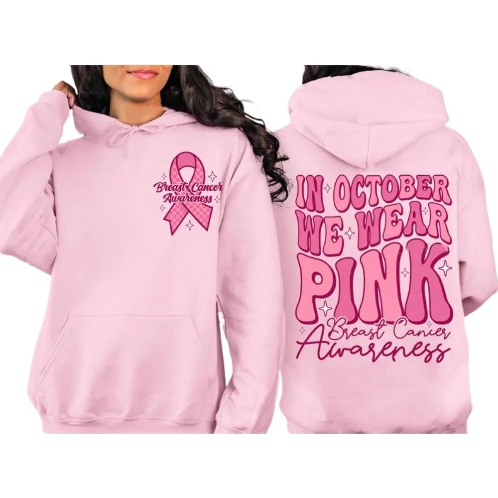 Breast Cancer Awareness sweatshirt hoodie with side pockets and retro hot stamping design