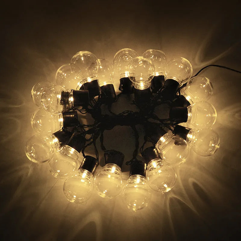10-metre solar festival light string with 40 retro bulbs on black cable for outdoor tent decoration