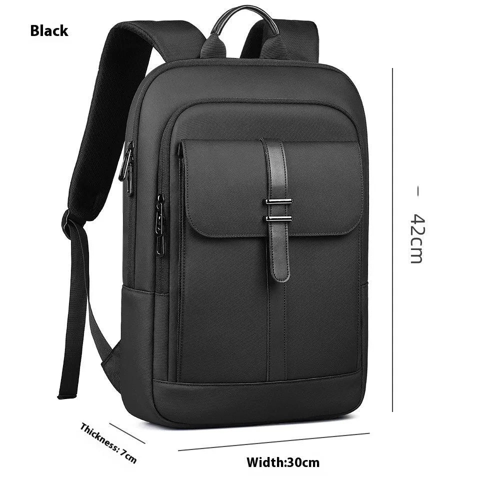 Black Oxford cloth lightweight backpack with sewing line detail for business commuting