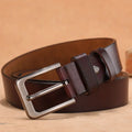 Square head pin buckle jeans belt in black or coffee with alloy buckle.