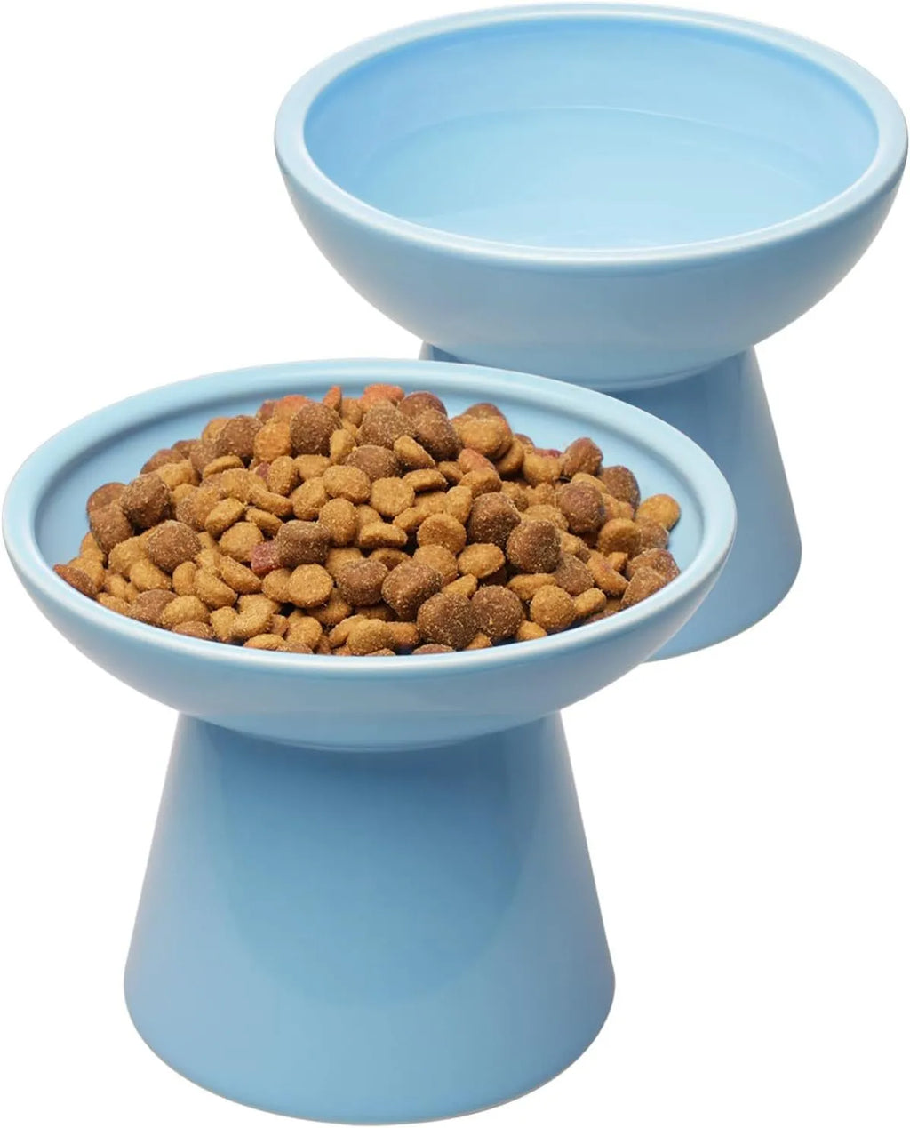 Extra wide elevated ceramic cat food bowl in blue green pink or white colour
