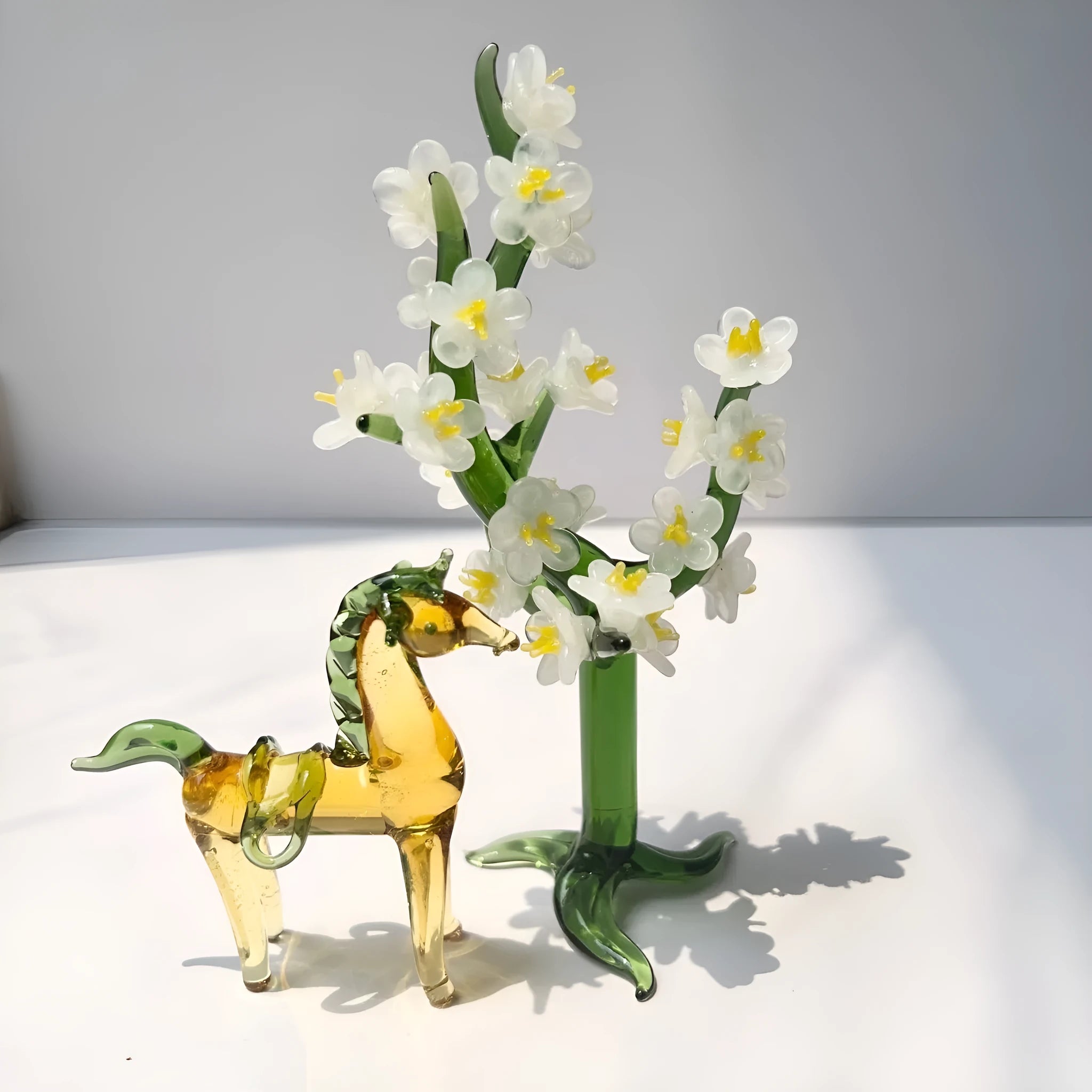 Brown glazed horse sculpture minimalist office decoration on wooden desk