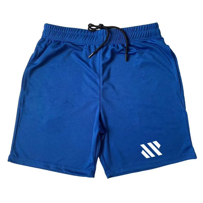 Loose fit metal silk fabric sports shorts in various colours including black, blue, and green for summer running and leisure.
