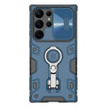 Samsung S23 Ultra PC+TPU phone case with sliding lens cover and bracket ring in black