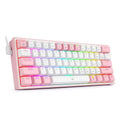 White and pink K617 mechanical keyboard with RGB backlit keys on a desk.