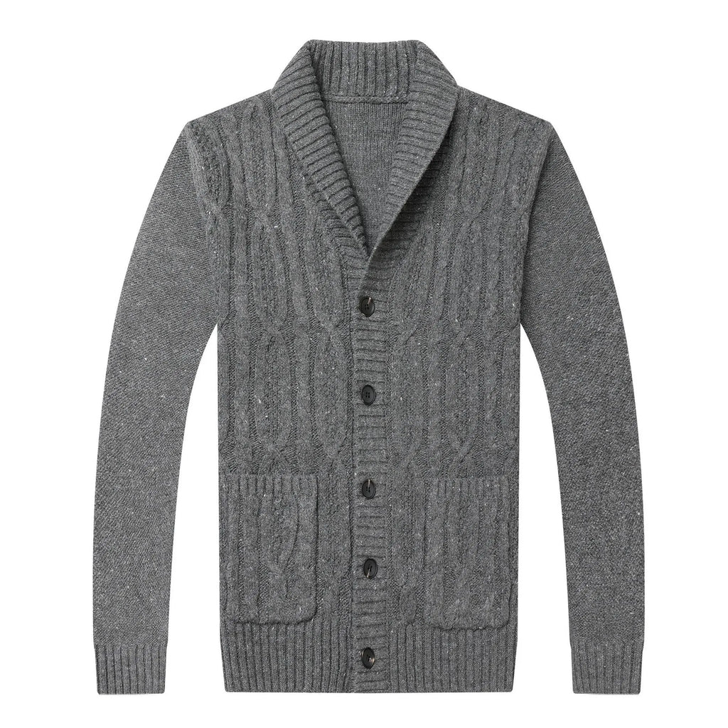 Men's Korean style jacquard patterned knitted cardigan jacket in straight cut with thickening polyester blend fabric