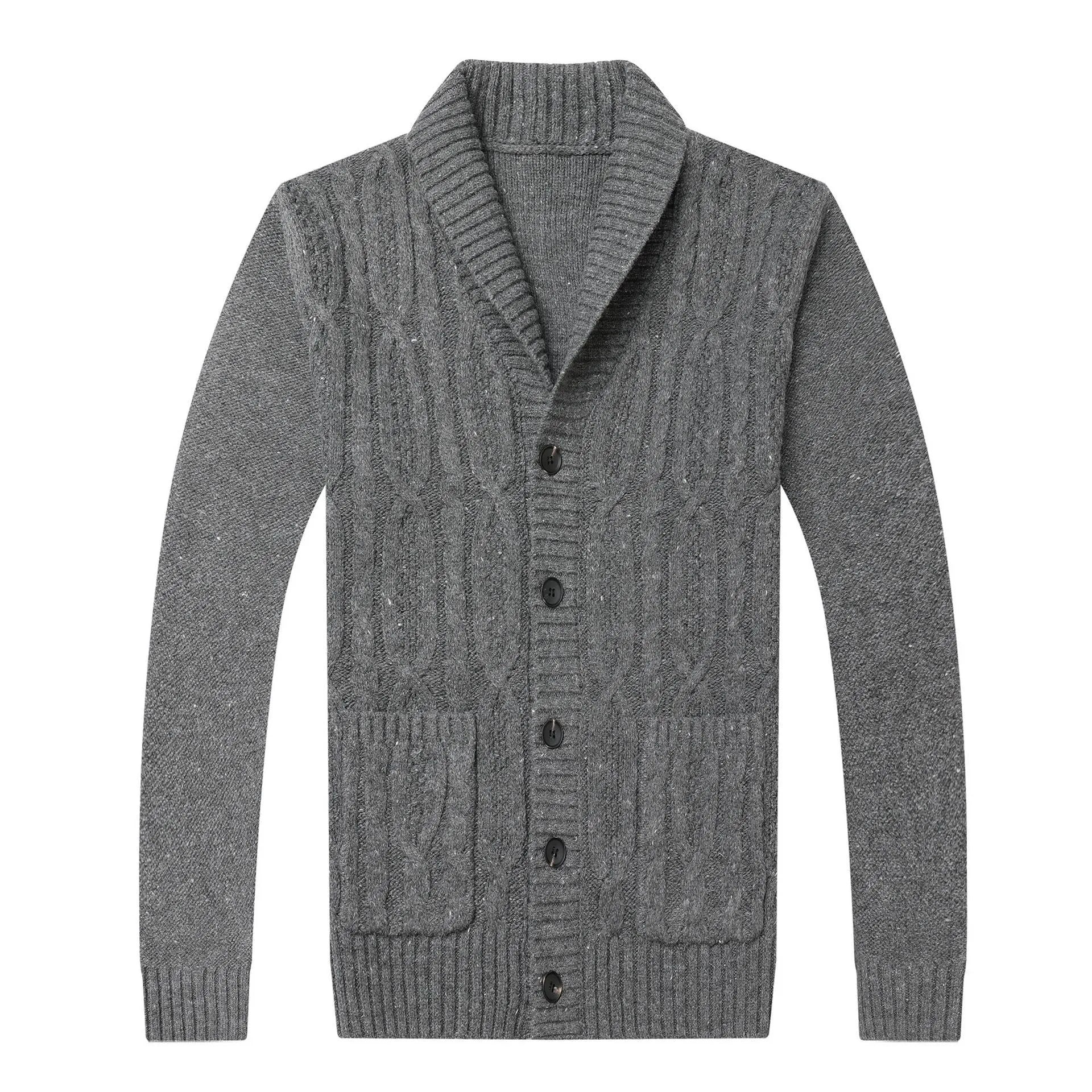 Men's Korean style jacquard patterned knitted cardigan jacket in straight cut with thickening polyester blend fabric