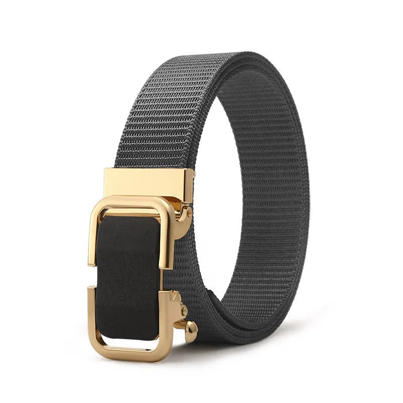 Men's nylon canvas belt with alloy buckle and toothless clasp in khaki colour