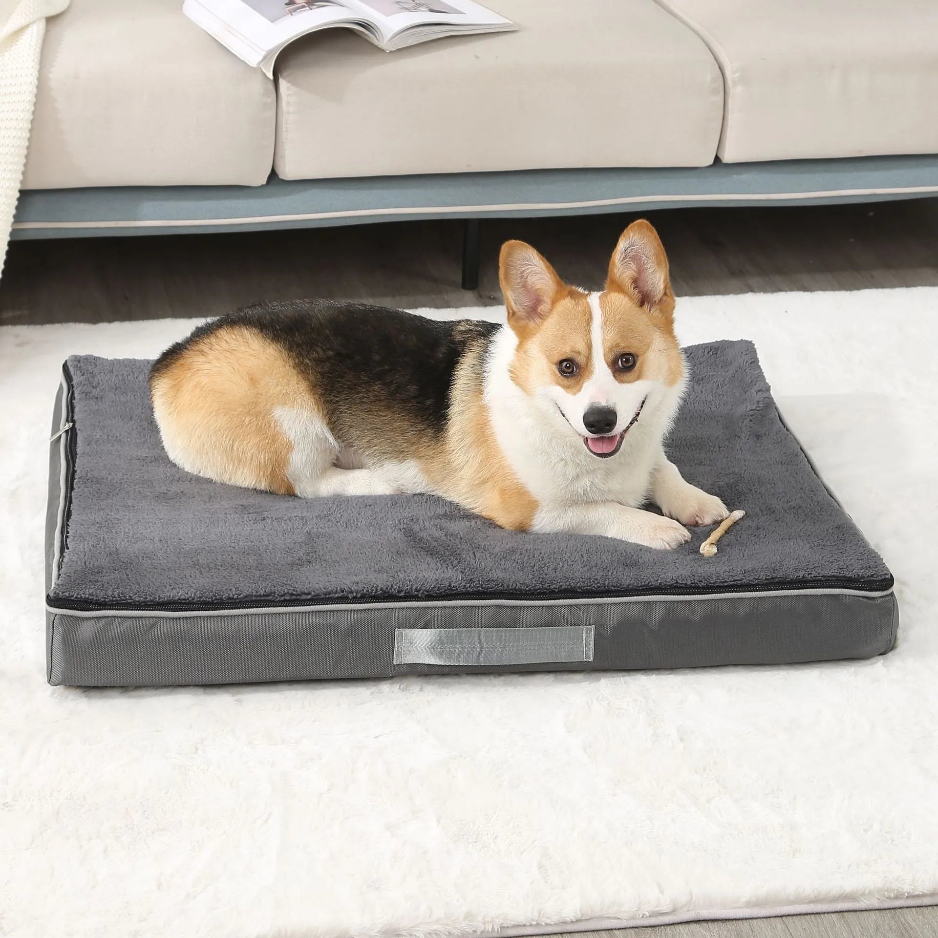 Removable cover memory sponge dog mat in brown shu cotton velvet fabric