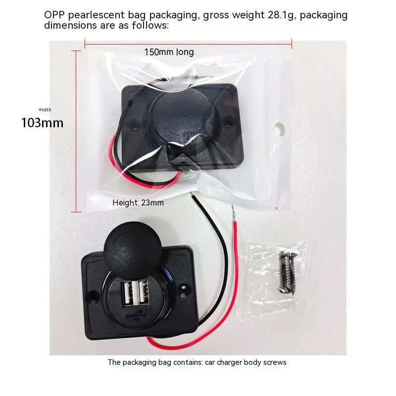 Black 12 volt car USB charger with 3.1 amp fast charging for vehicle installation