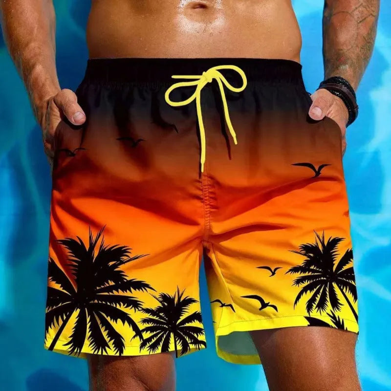 Men's ethnic style loose board swimming trunks in polyester, shown in colour J001.