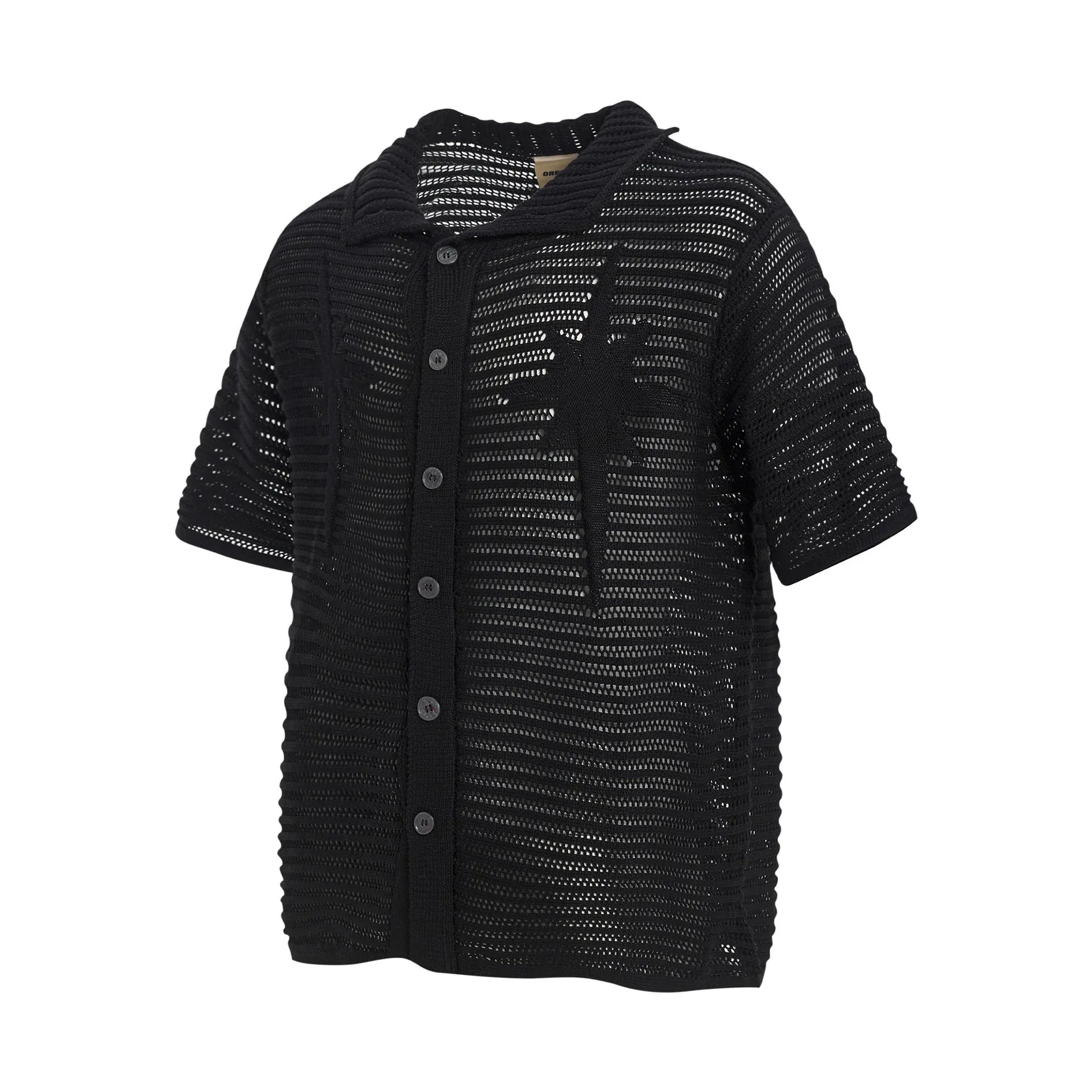 American retro style loose-fit short sleeve cotton shirt in apricot colour on a hanger.