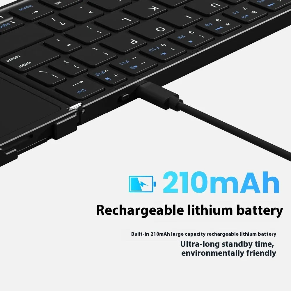 Black folding Bluetooth keyboard for mobile phone and tablet with touchpad variant