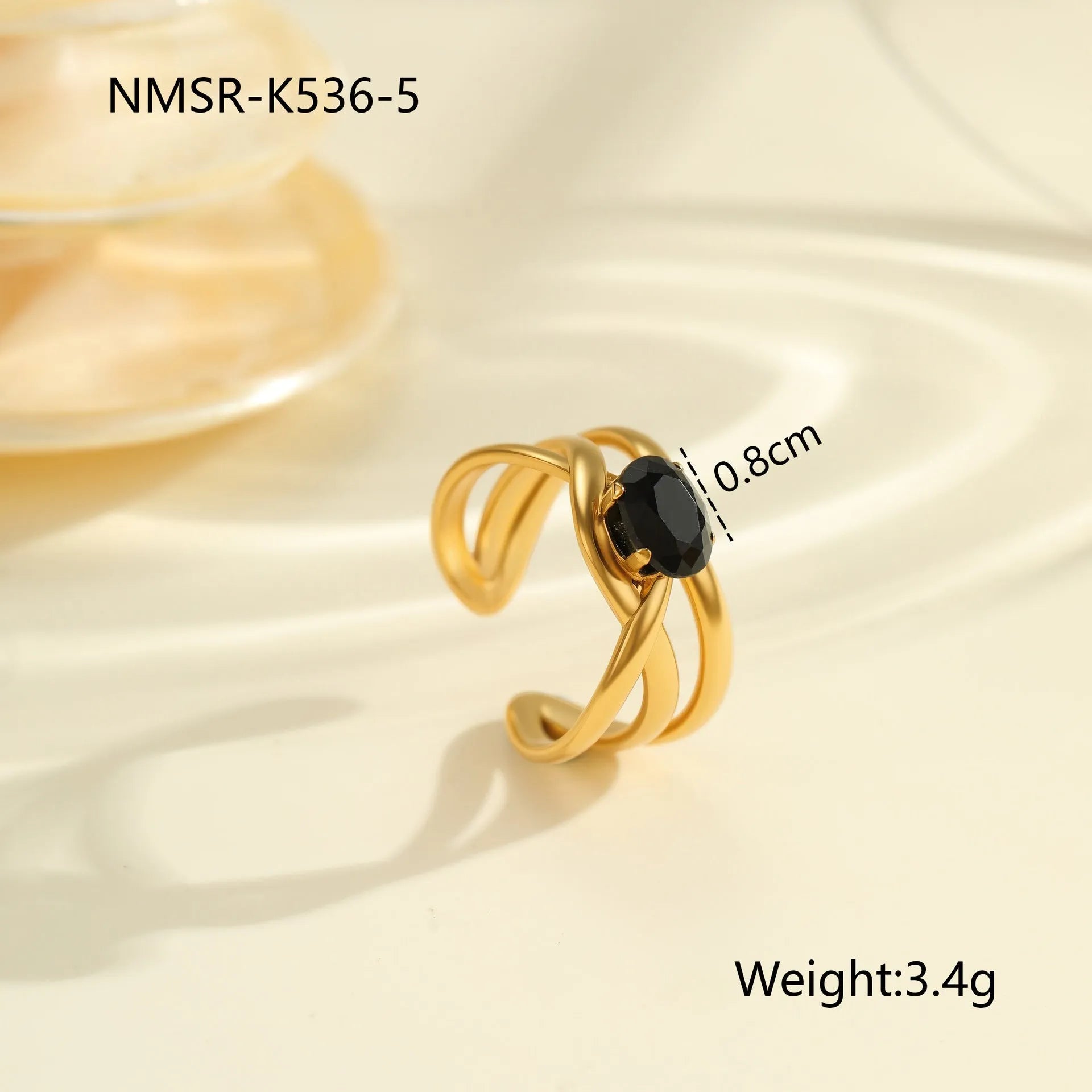 Women's titanium steel ring with geometric open mouth design and inlaid zircon stones