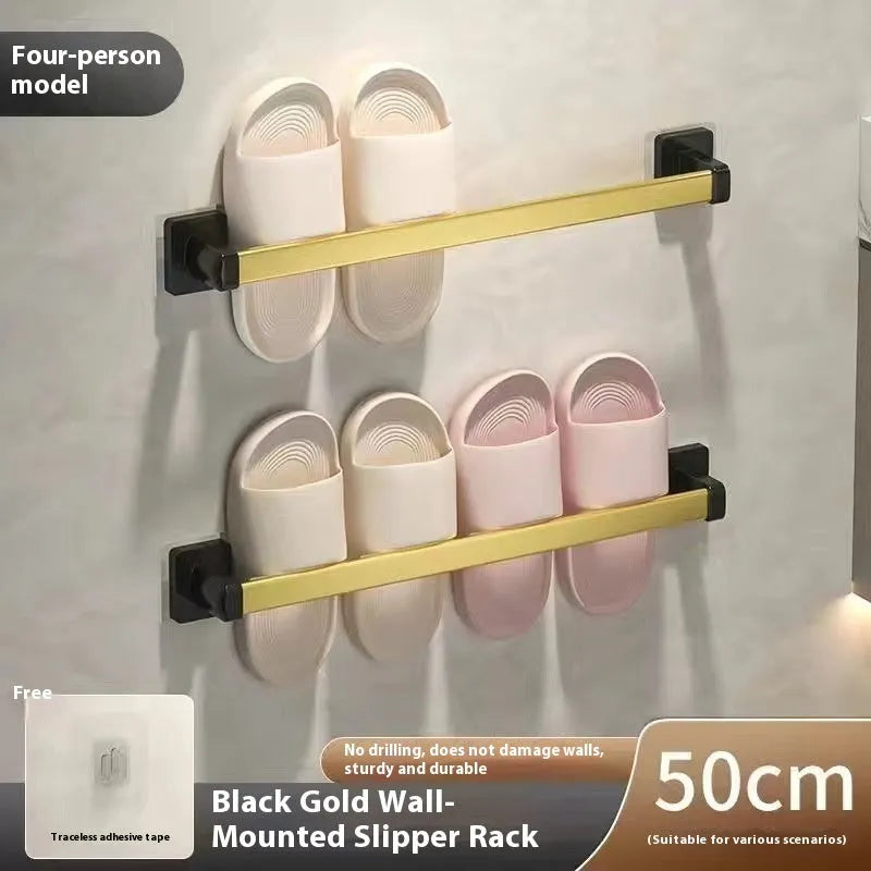 Nordic style wall-mounted bathroom slipper rack with seat function in carbon steel