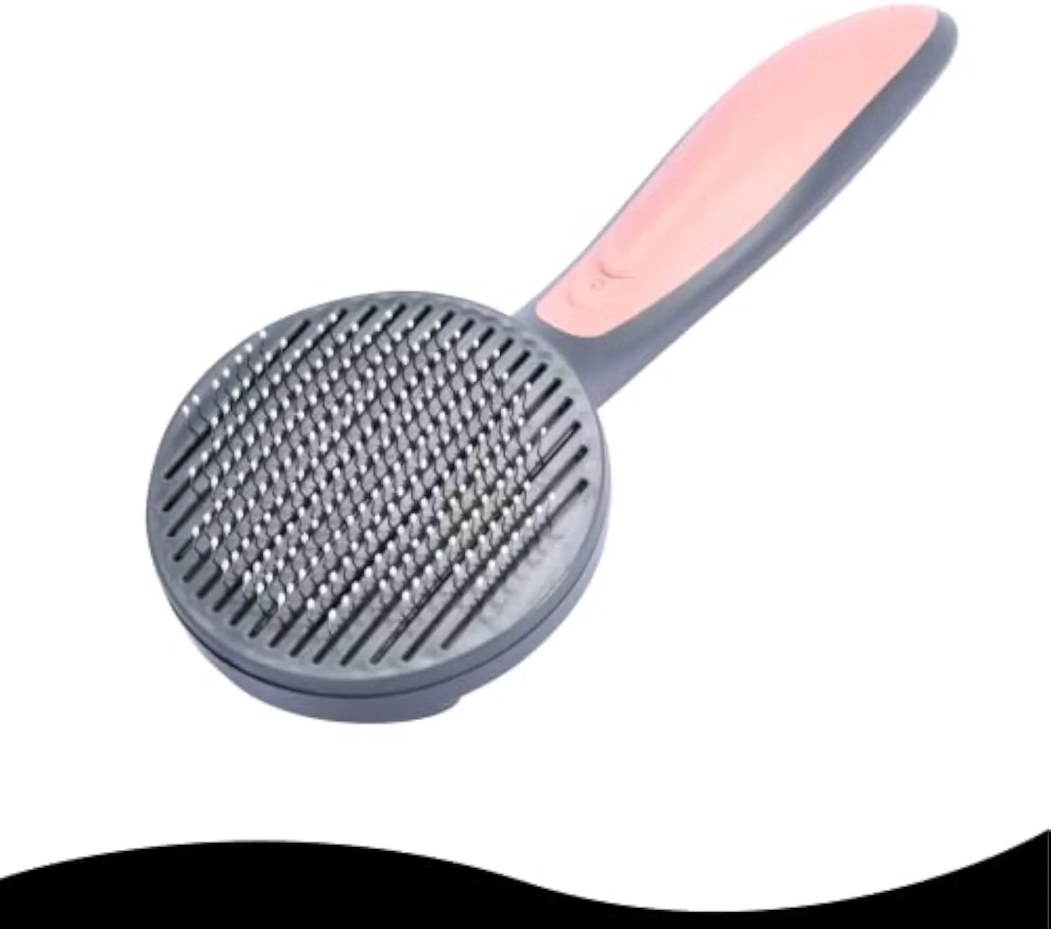 Self cleaning pet slicker brush in grey, green, or pink with one-button hair release