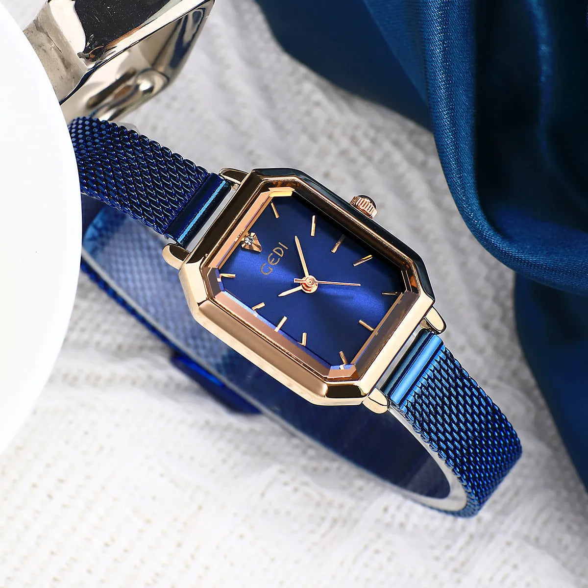 Square retro casual watch for women with rose gold case shown in multiple colour options