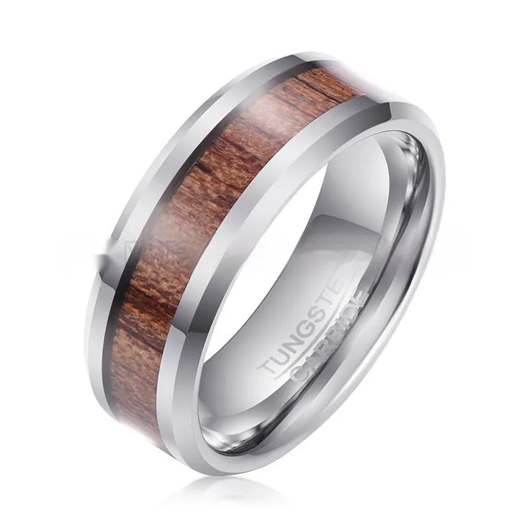Ugyen tungsten ring showing U-shaped cross-section, 8mm wide band, in rose gold finish.