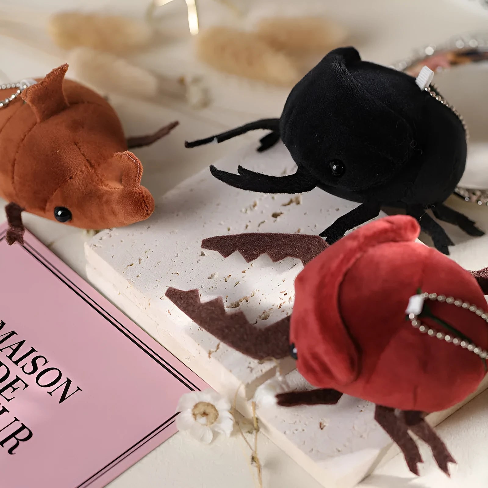 10cm small beetle doll plush Japanese rhinoceros beetle pendant in short plush fabric