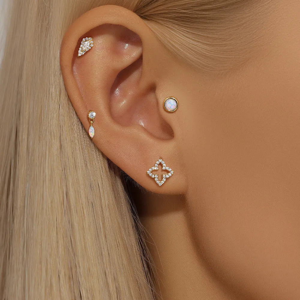 S925 sterling silver flat column thread ear bone stud in a gold-tone finish.