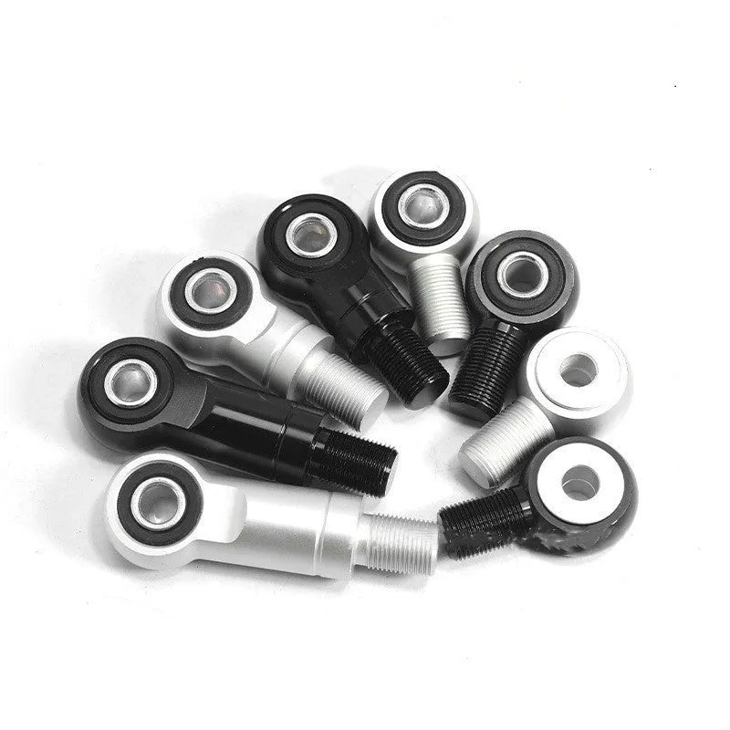 Aluminium alloy motorcycle shock absorber conversion round head in 16mm diameter, shown in black and silver finishes.