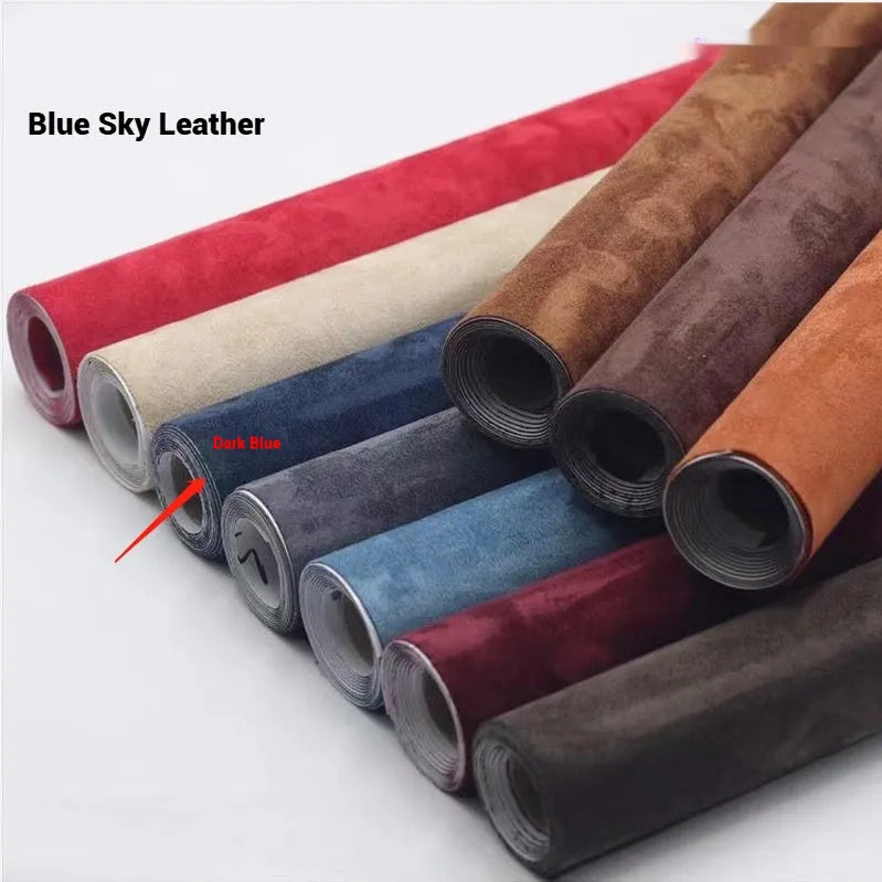 A sheet of self-adhesive black leather suede material with a ruler showing its 0.5mm thickness.
