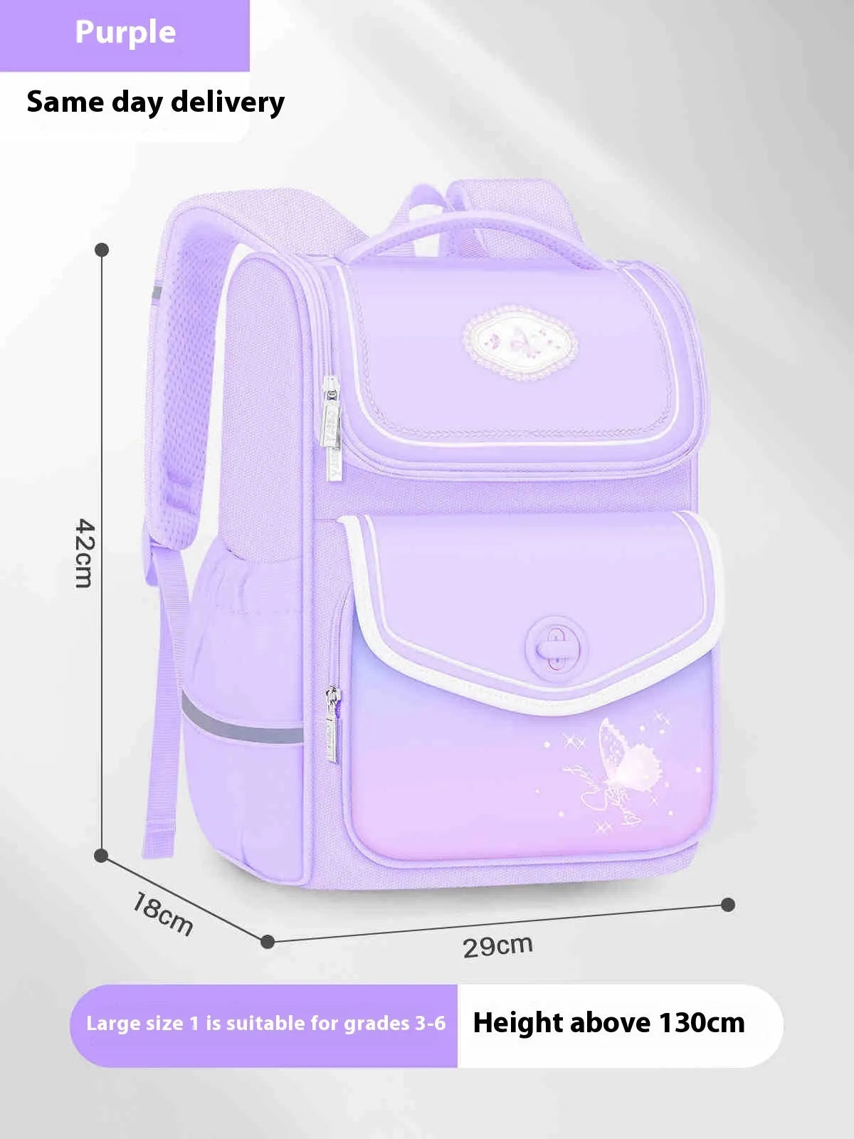 Waterproof Oxford cloth schoolbag for primary school girls in pink, purple or green colours