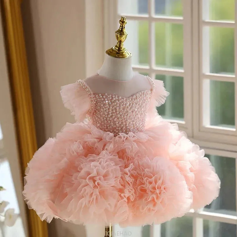 Pink tulle tutu dress for girls with princess-style design and polyester fabric