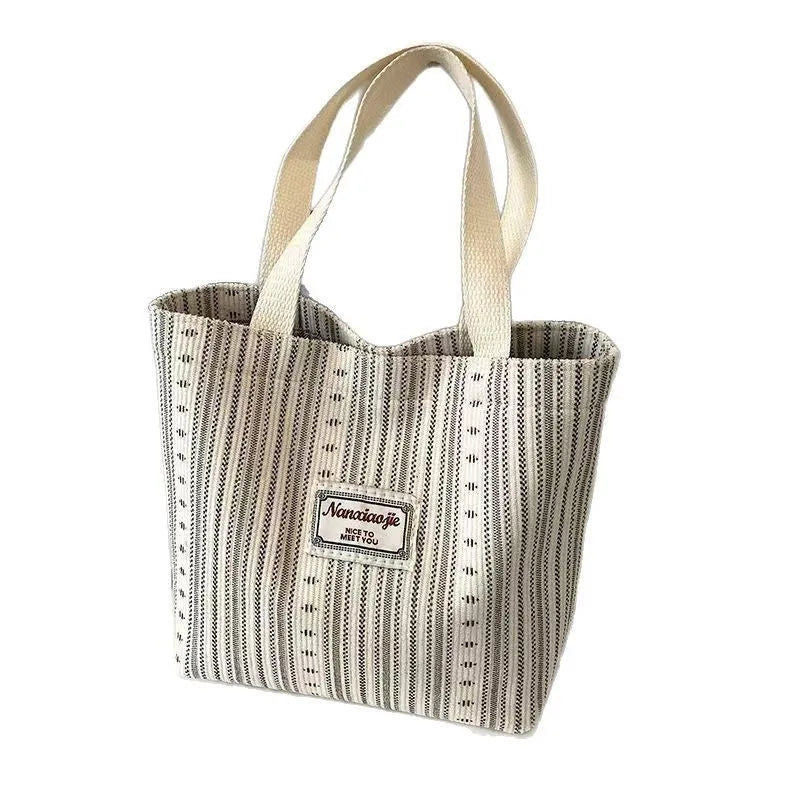 Japanese style corduroy women's tote handbag with large capacity and shoulder strap