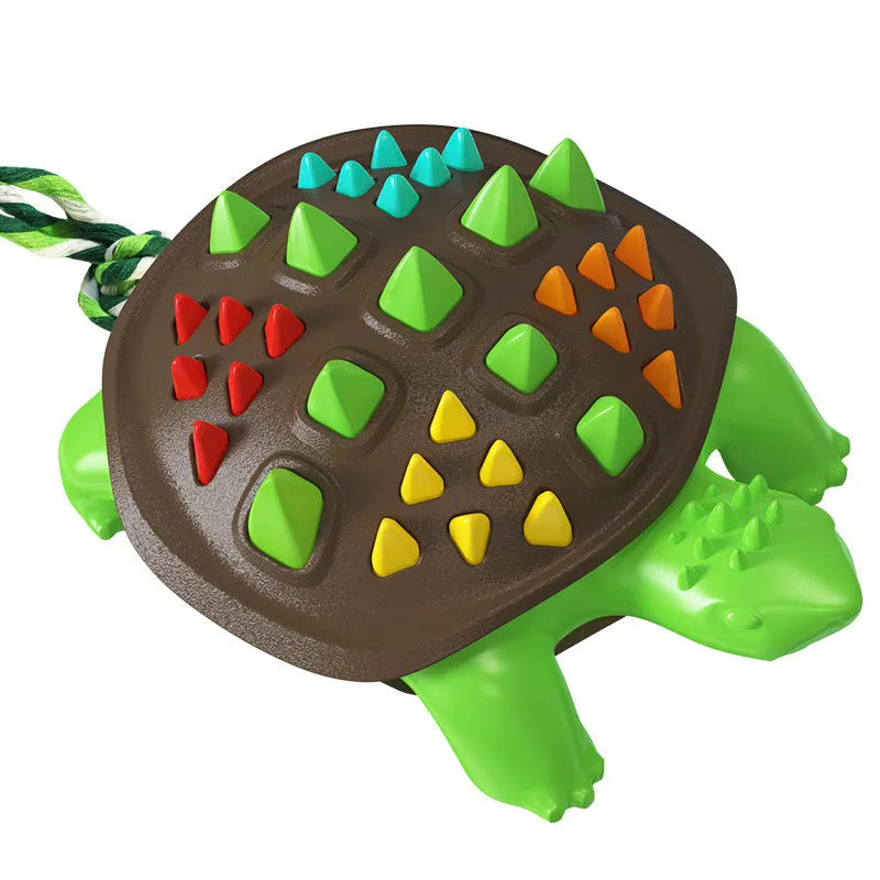 Natural rubber dog toothbrush chew toy with dinosaur knot design in chocolate blue colour
