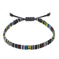 Hand woven rainbow colour cloth anklet with bohemian style on ankle