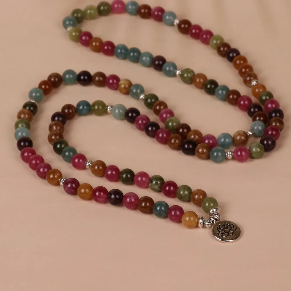 108-bead lotus hanging multi-layer bracelet with tourmaline colour alloy construction