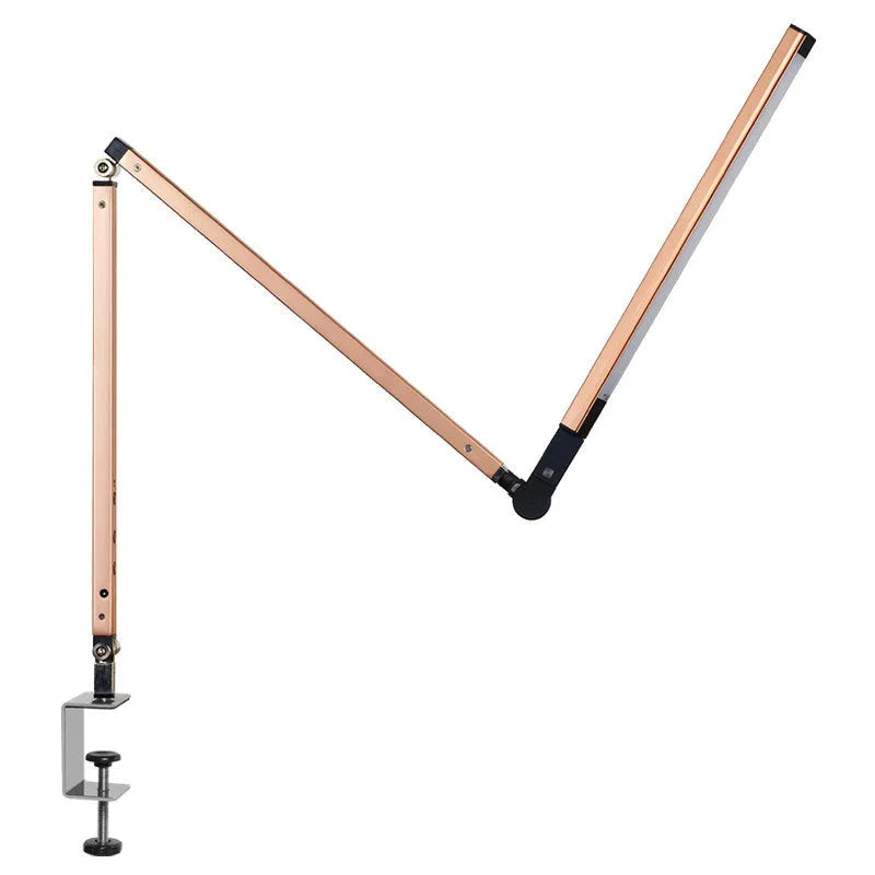 Aluminium clip-on folding desk lamp with remote control, shown in dazzling black finish.