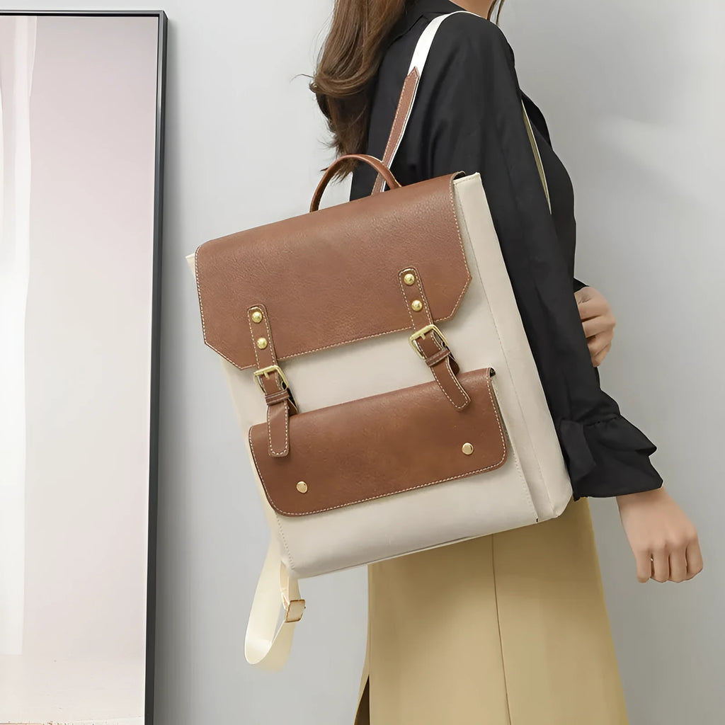 Soft Korean style retro backpack in black, brown, creamy white, or dark brown colours with ventilation features