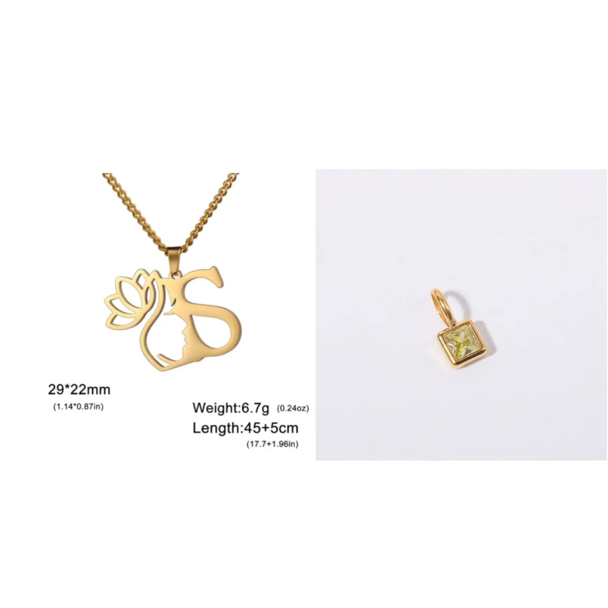 Stainless steel cross chain necklace with electroplated finish shown in gold and silver colour options