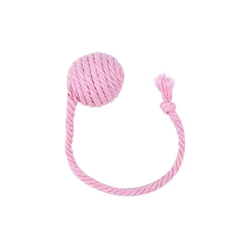 Cat toy ball with rope and bell in green, pink, purple, or yellow colour, small 3cm or medium 6cm size