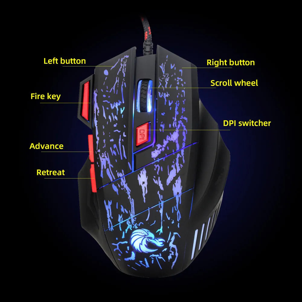 H300BK coloured gaming mouse with colourful luminous lighting and 1.5 metre USB cable