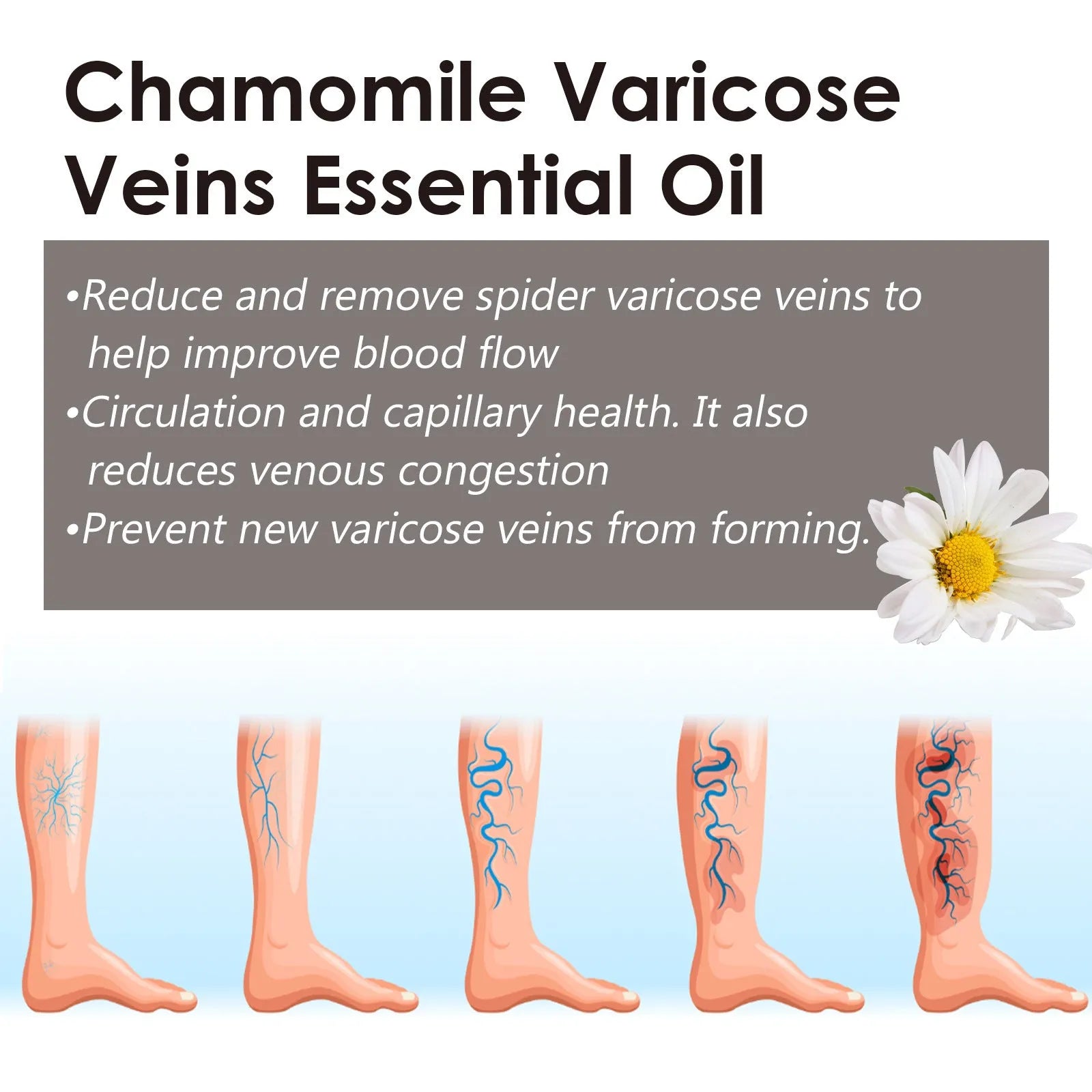 10ml bottle of pure chamomile essential oil for leg massage and skincare