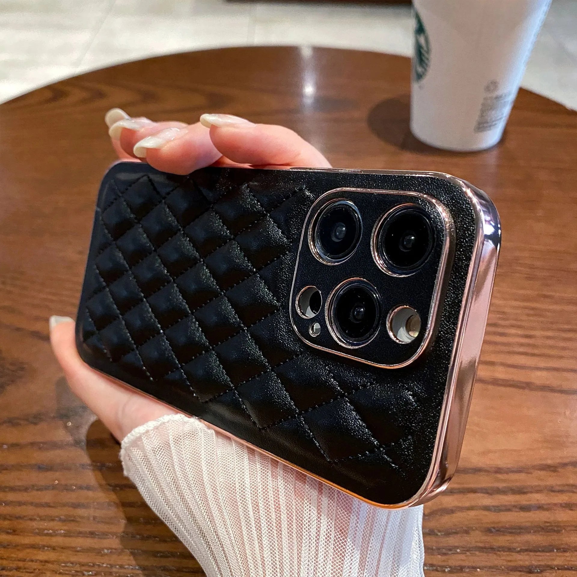 Diamond leather pattern drop-resistant phone case in milky white for iPhone 13 Pro Max
