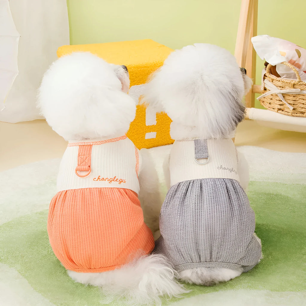 Polyester dog pyjamas in orange, gray, and purple sizes XS to XL casual pet sleepwear