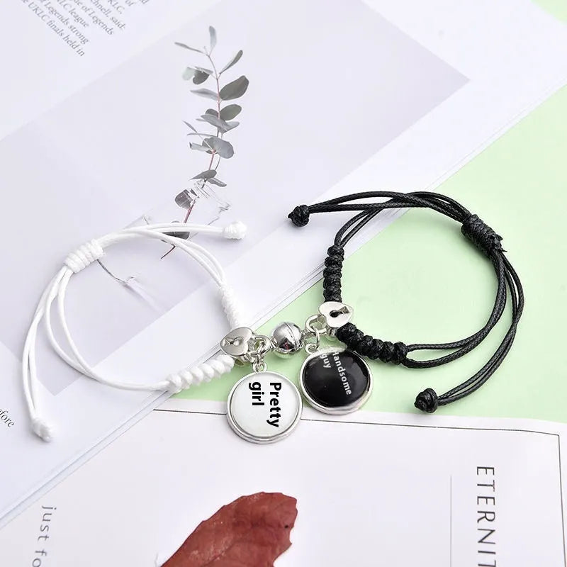 Electroplated alloy suction cup couple bracelets with crown and diamond designs