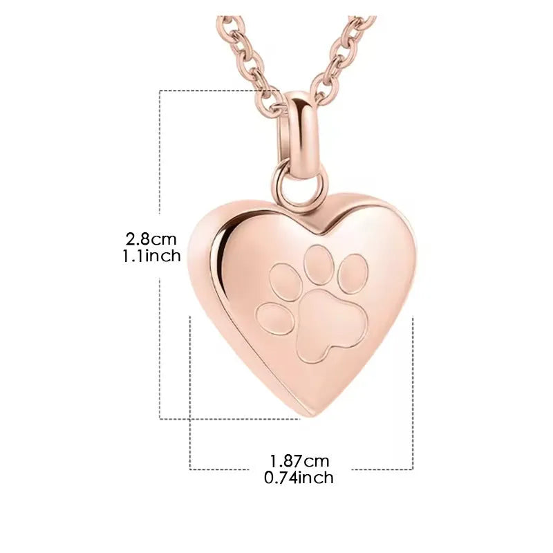 Titanium steel heart pendant casket necklace with love paw print design that opens for memorial ashes