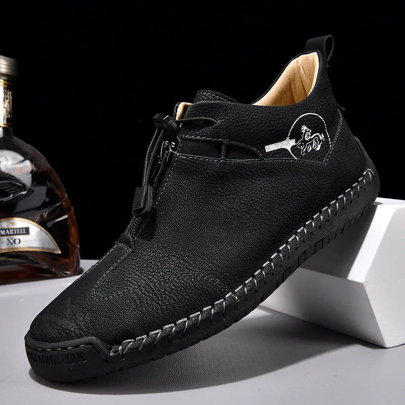 Men's casual leather shoes in multiple colours with mid heels and pointed round toe styling