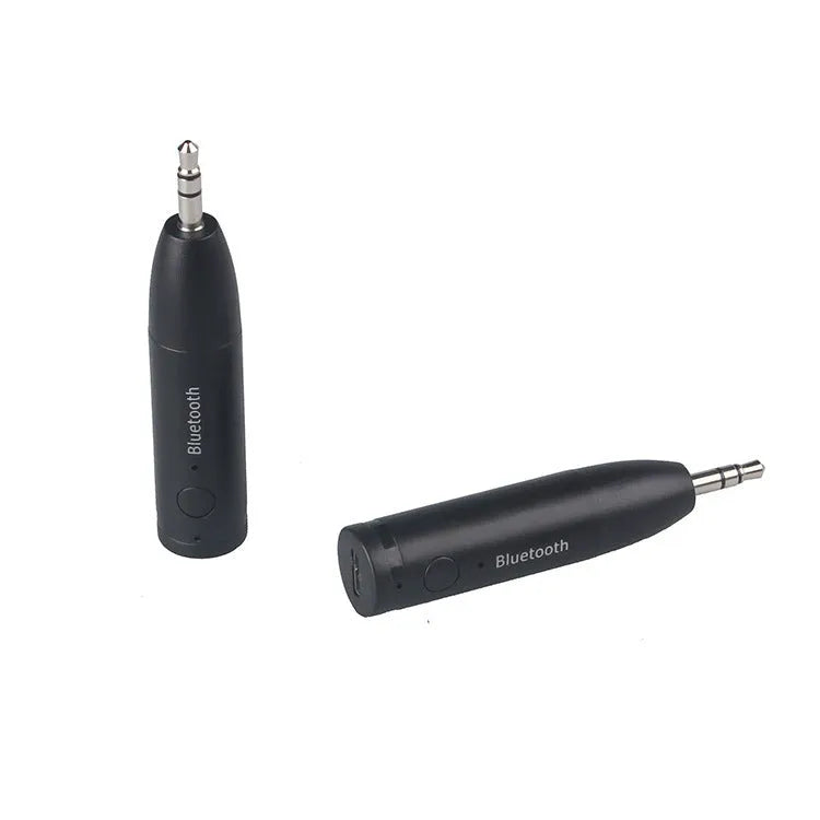 Black Bluetooth car audio receiver with AUX connector for wireless music streaming