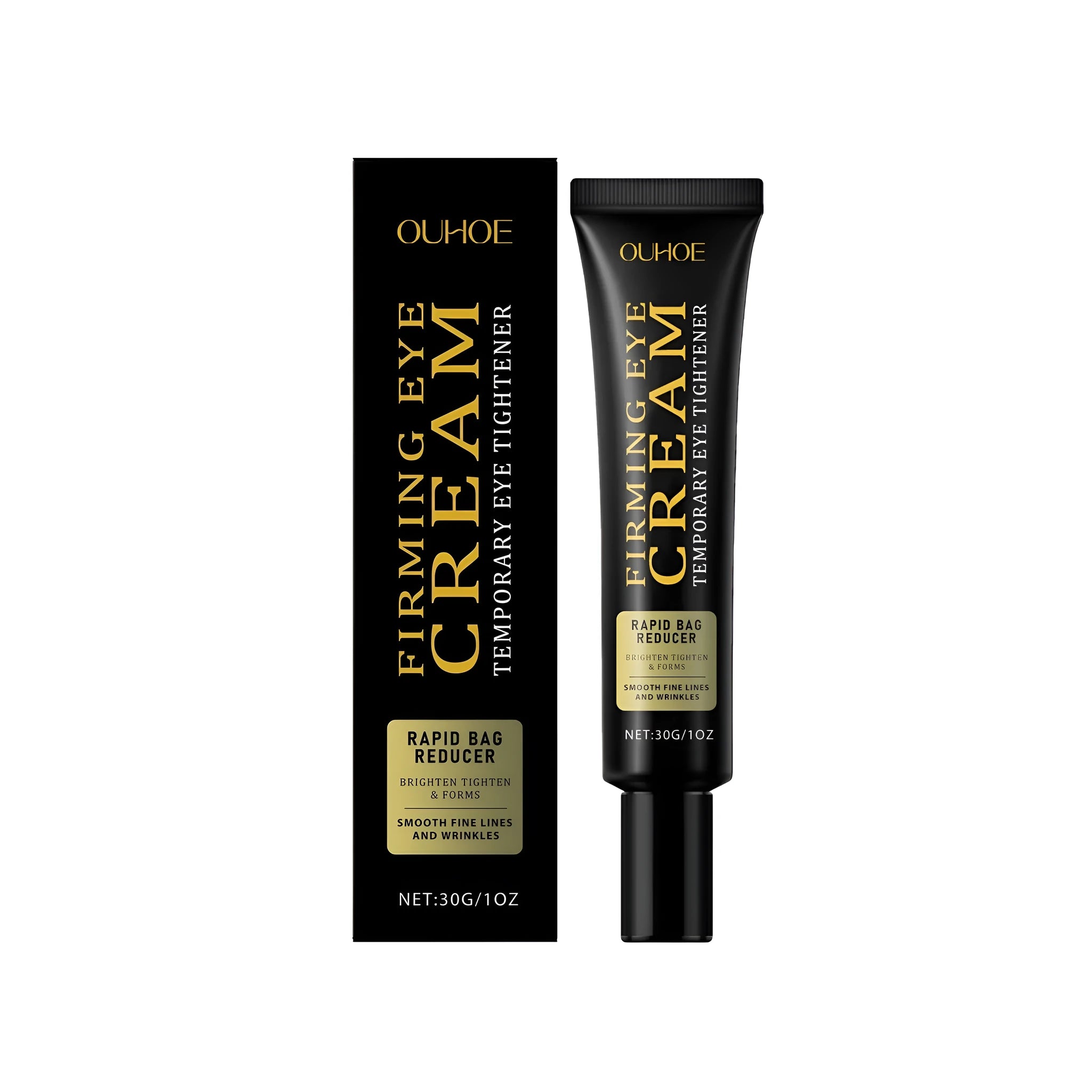 White anti-ageing eye cream in a 30g jar with hyaluronic acid and peptide formula.